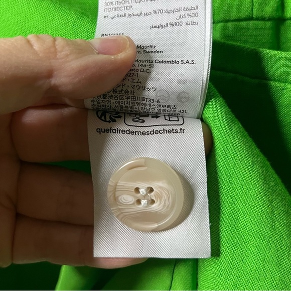 H&M Linen Blend Neon Kelly Green Blazer Jacket - Picture 9 of 10